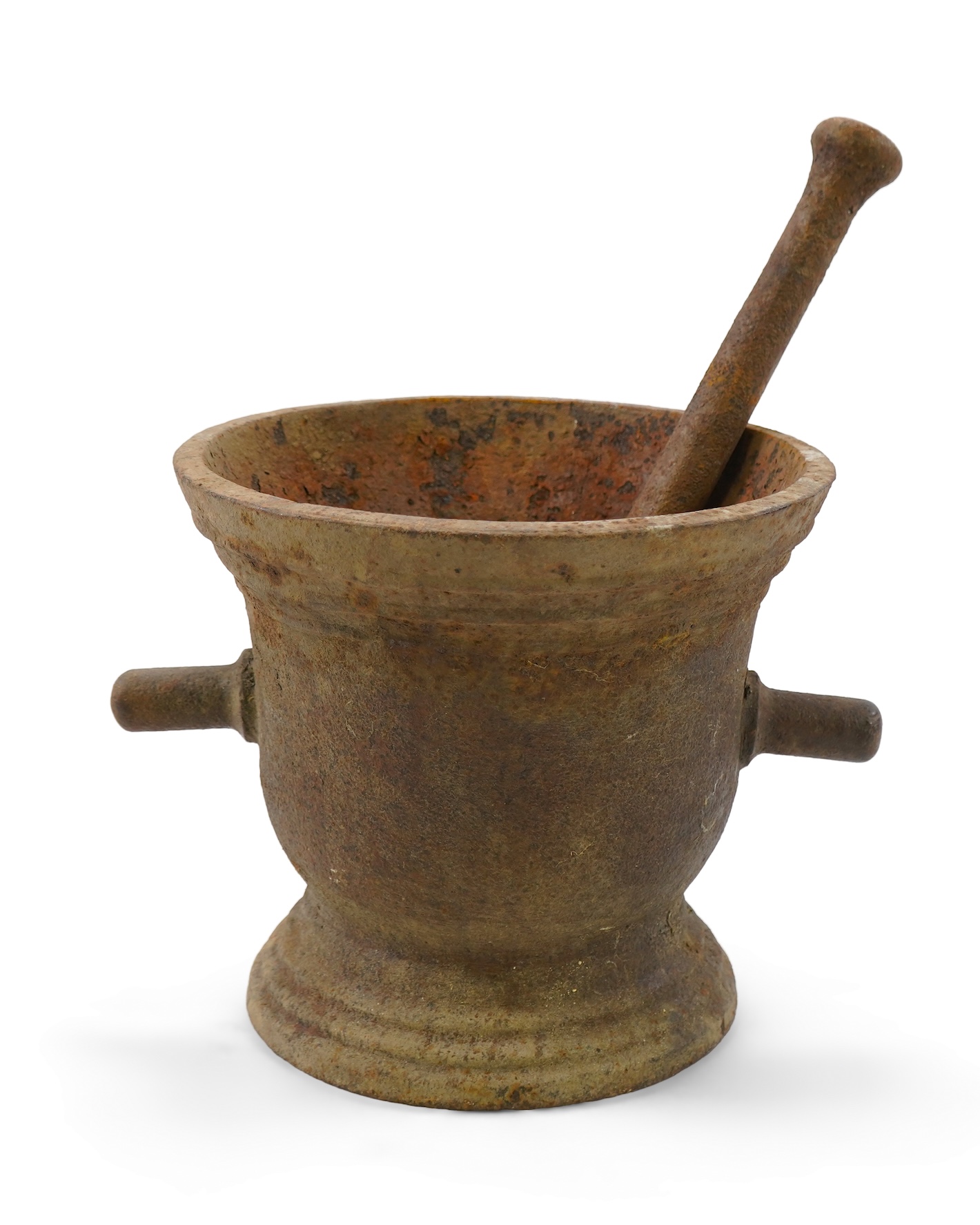 A large 18th/19thc cast iron mortar and pestle